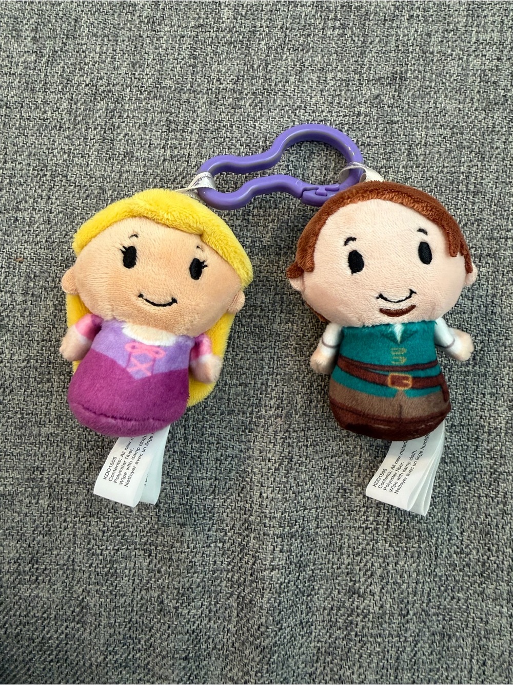Clip-On Princess and Prince Plush Keychain Set - Purple, Teal, Yellow